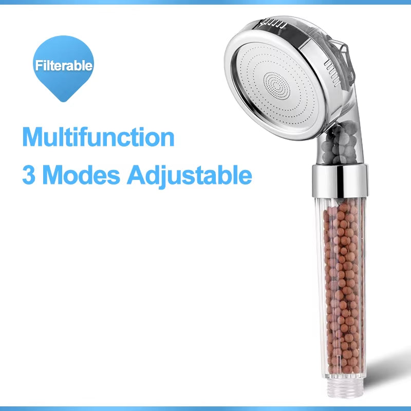 Zhangji 3 Modes Bath Shower Adjustable Jetting Shower Head High Pressure Saving Water Bathroom Anion Filter Shower SPA Nozzle