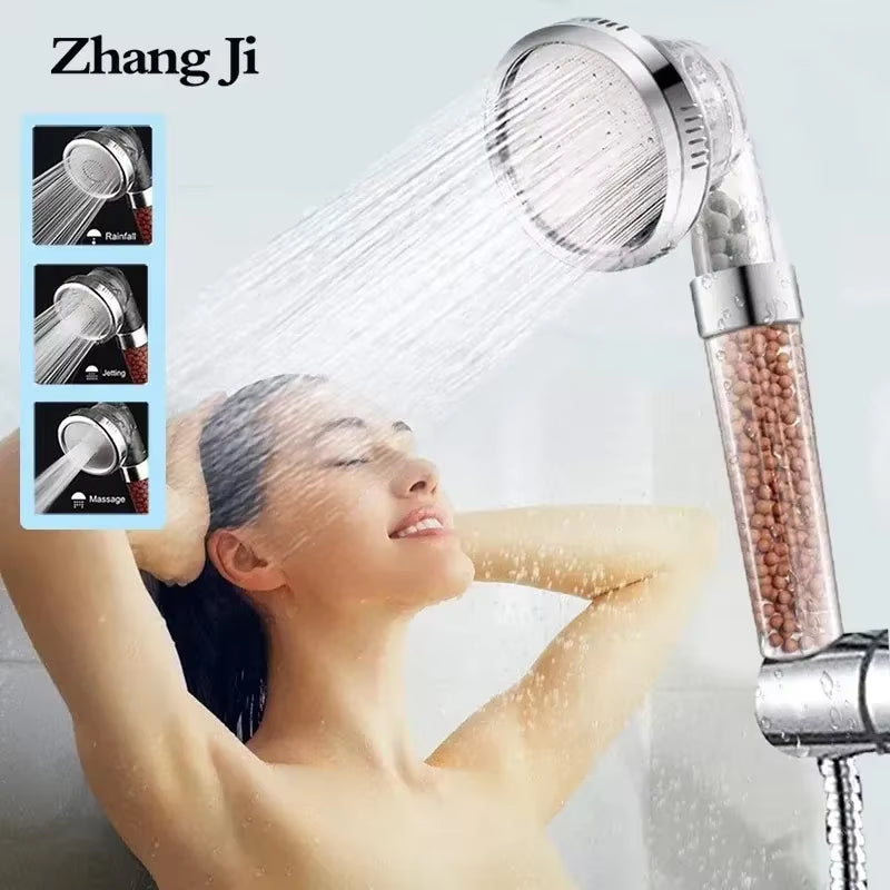 Zhangji 3 Modes Bath Shower Adjustable Jetting Shower Head High Pressure Saving Water Bathroom Anion Filter Shower SPA Nozzle