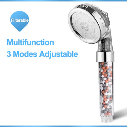 Zhangji 3 Modes Bath Shower Adjustable Jetting Shower Head High Pressure Saving Water Bathroom Anion Filter Shower SPA Nozzle