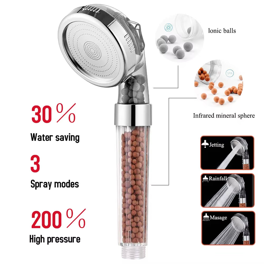 Zhangji 3 Modes Bath Shower Adjustable Jetting Shower Head High Pressure Saving Water Bathroom Anion Filter Shower SPA Nozzle