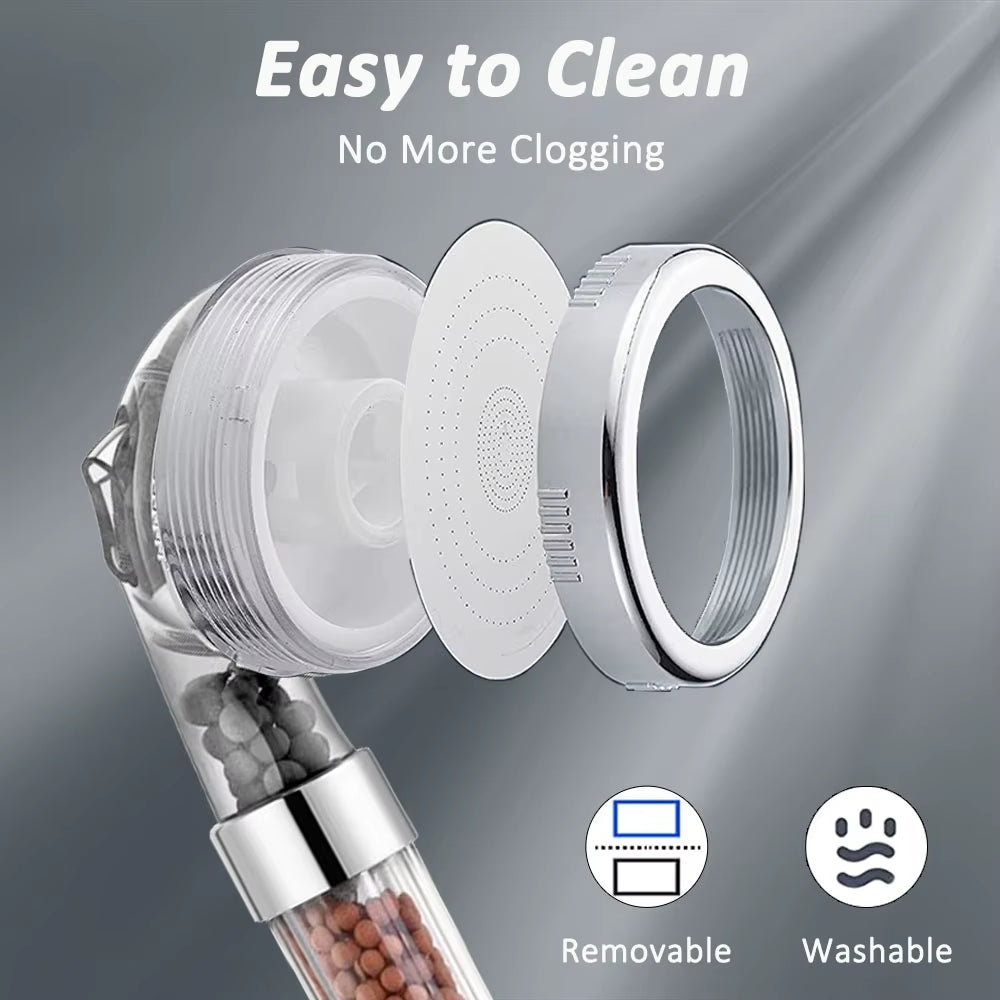 Zhangji 3 Modes Bath Shower Adjustable Jetting Shower Head High Pressure Saving Water Bathroom Anion Filter Shower SPA Nozzle