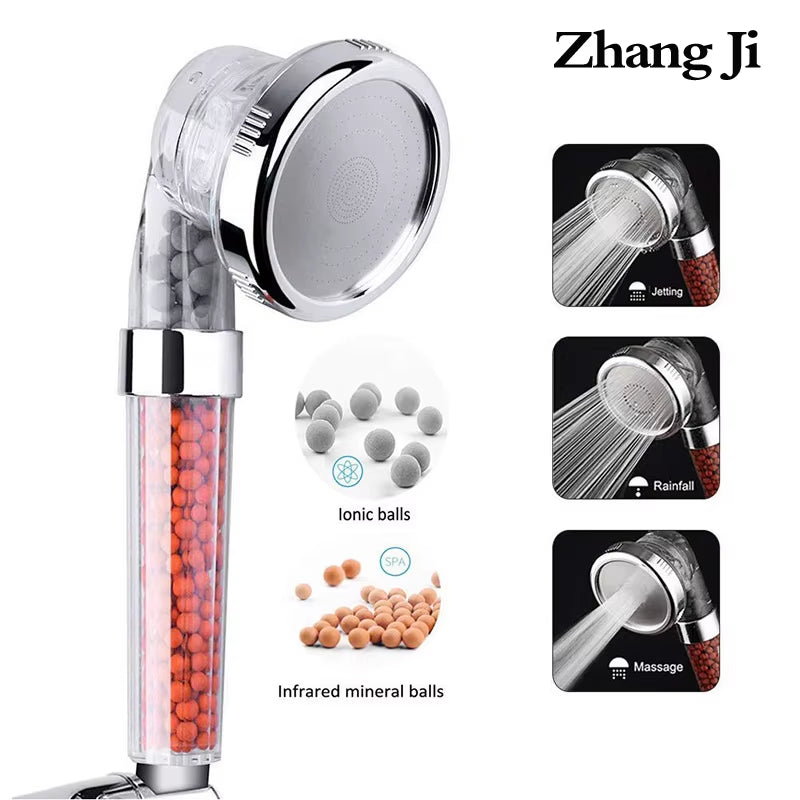 Zhangji 3 Modes Bath Shower Adjustable Jetting Shower Head High Pressure Saving Water Bathroom Anion Filter Shower SPA Nozzle